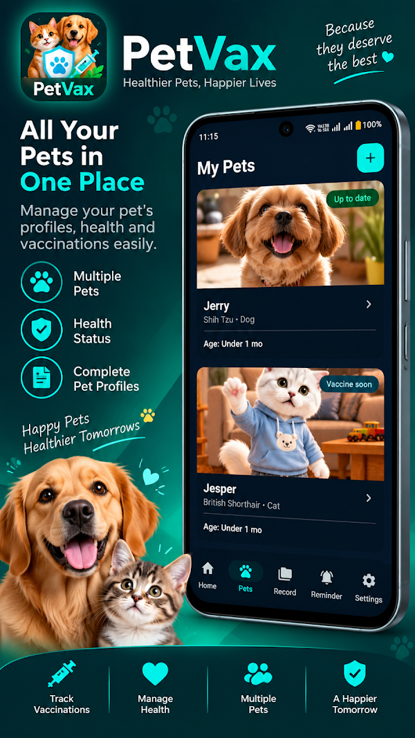 PetVax multi-pet profiles manager for dogs and cats